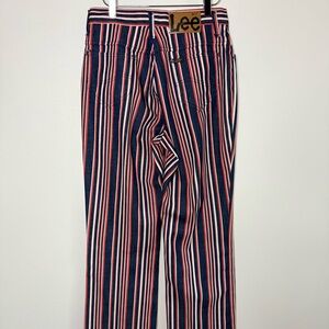 Vintage 1970s Lee USA Striped High Rise Pants Red White Navy 28 Waist